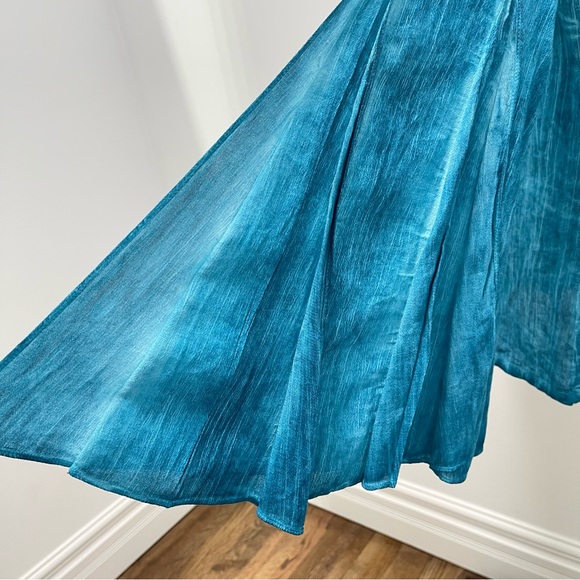 Rococo Sand Vita Long Bell Sleeves Button Down Teal Shirt Size Small - Picture 7 of 13